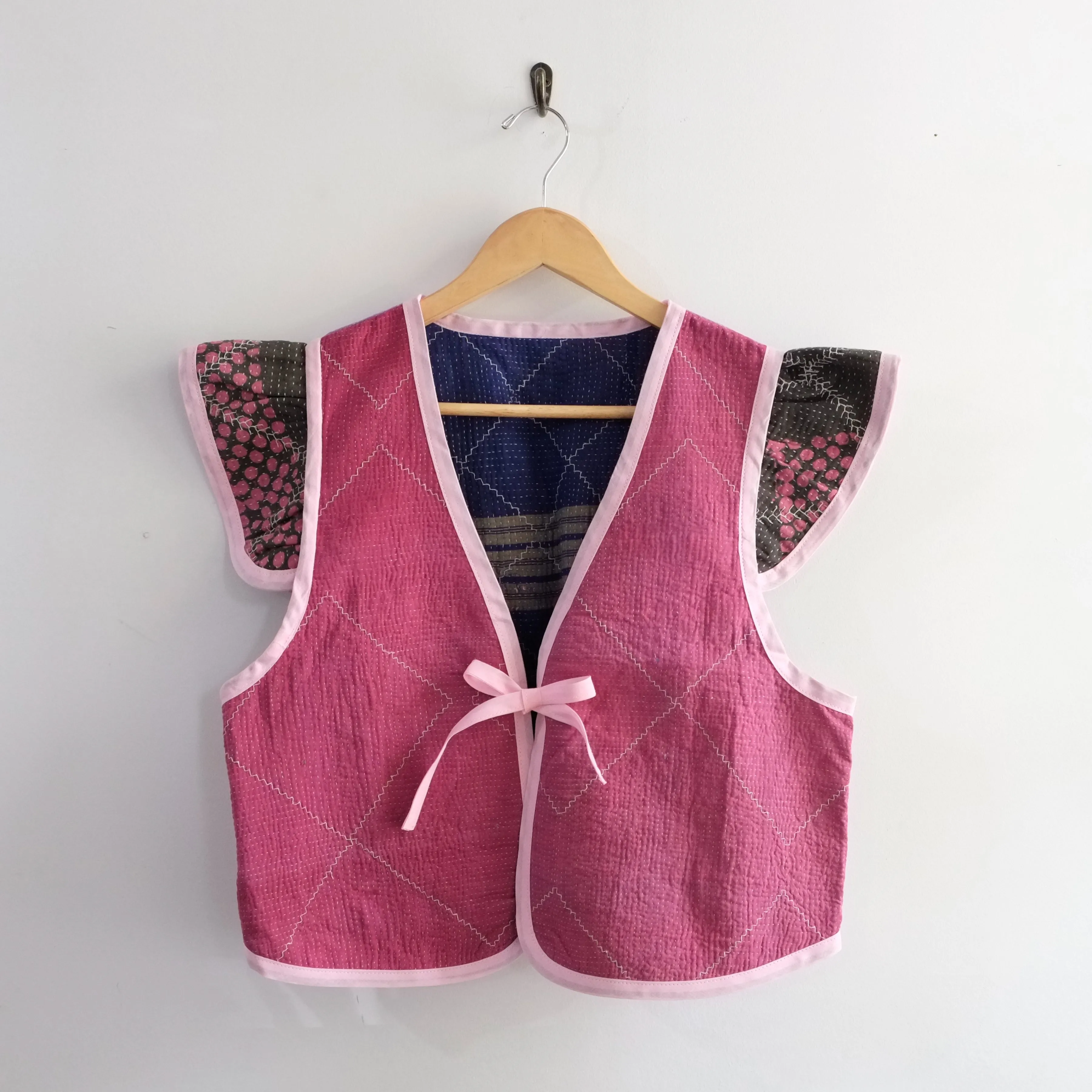 Amelia Flutter Sleeve Vest Magenta and Lilac L023