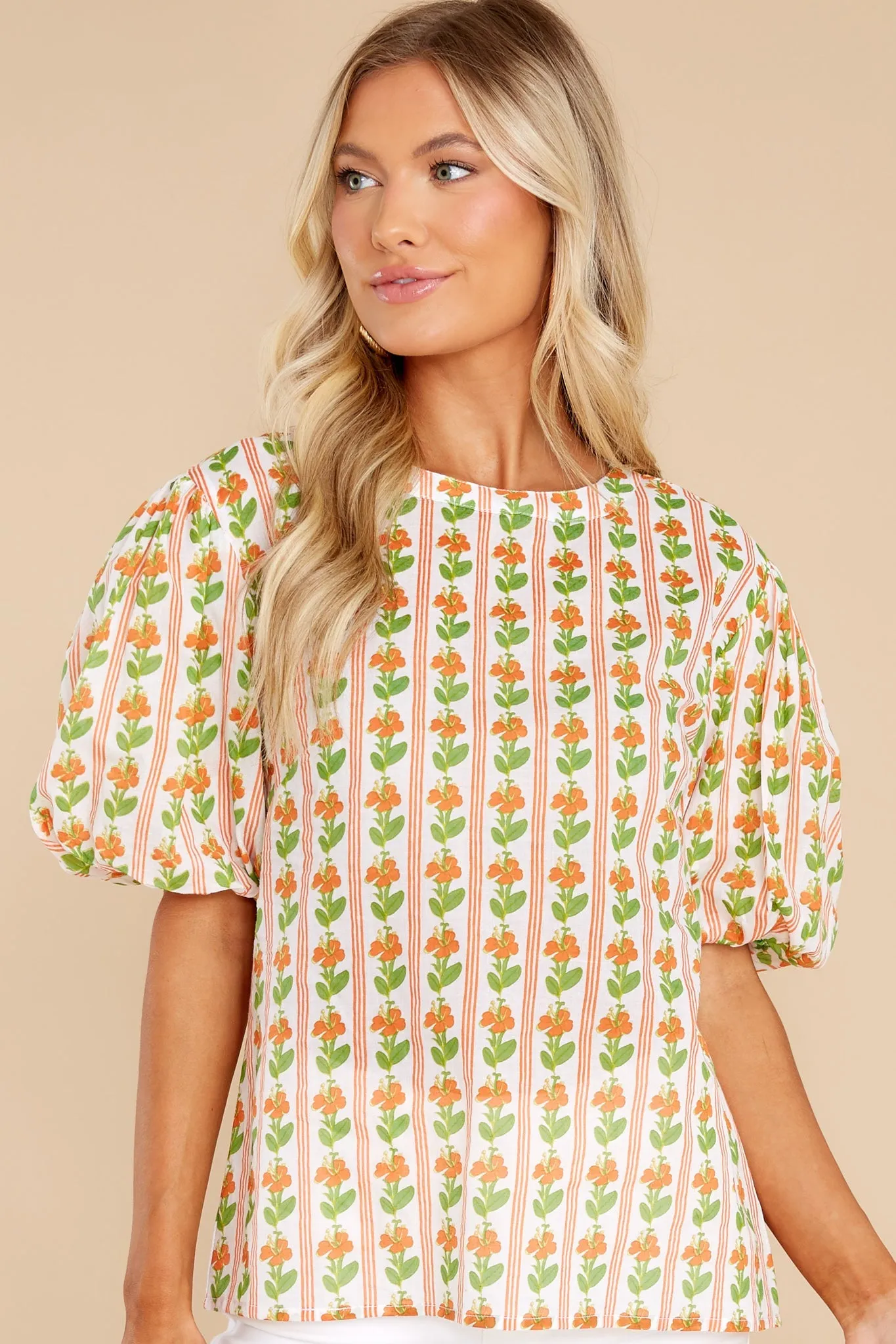 Annie Floral Stripe Melon Top