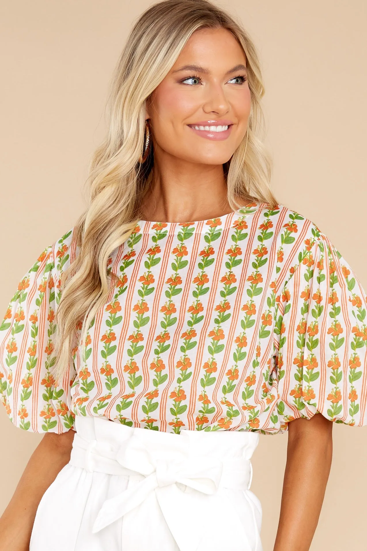 Annie Floral Stripe Melon Top