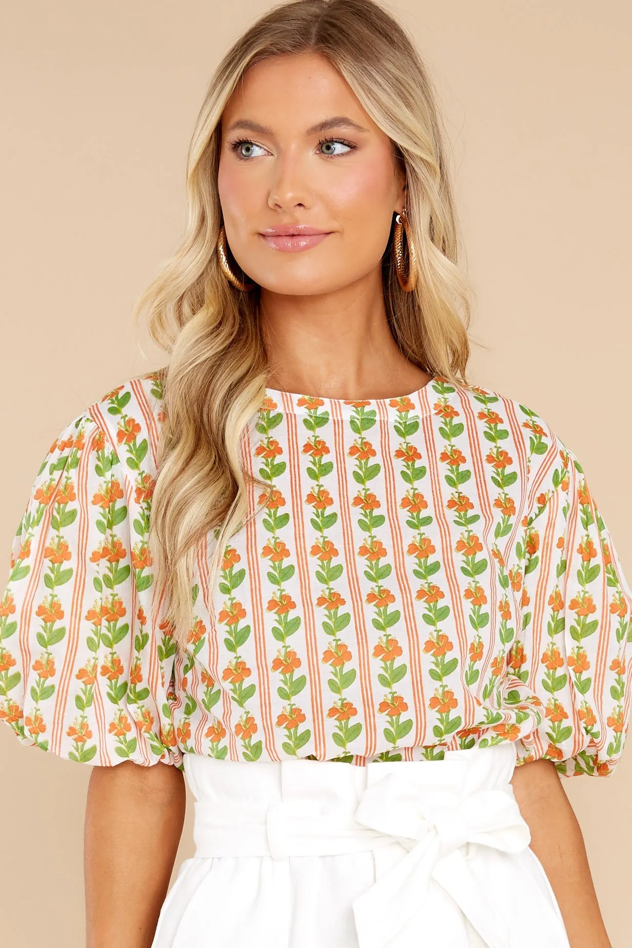 Annie Floral Stripe Melon Top