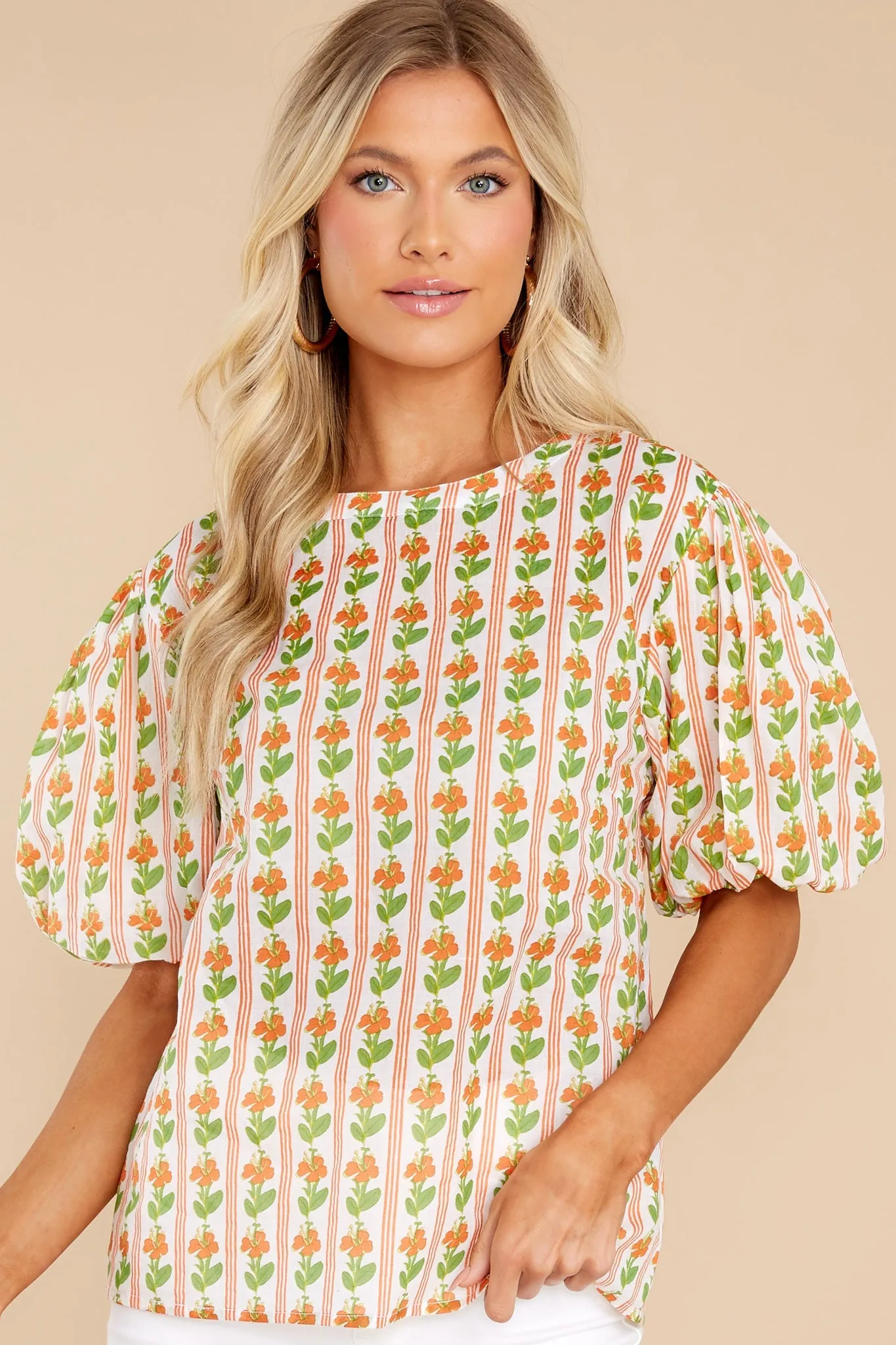 Annie Floral Stripe Melon Top