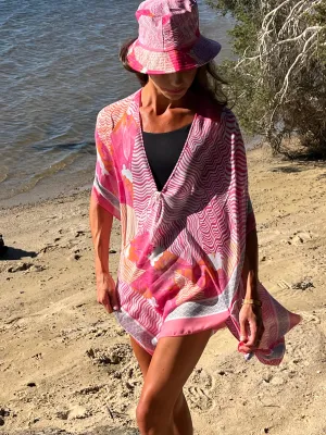 Beach Kimono and Bucket Hat Combo - Pink