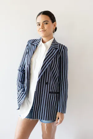 Blue Striped Belted Blazer