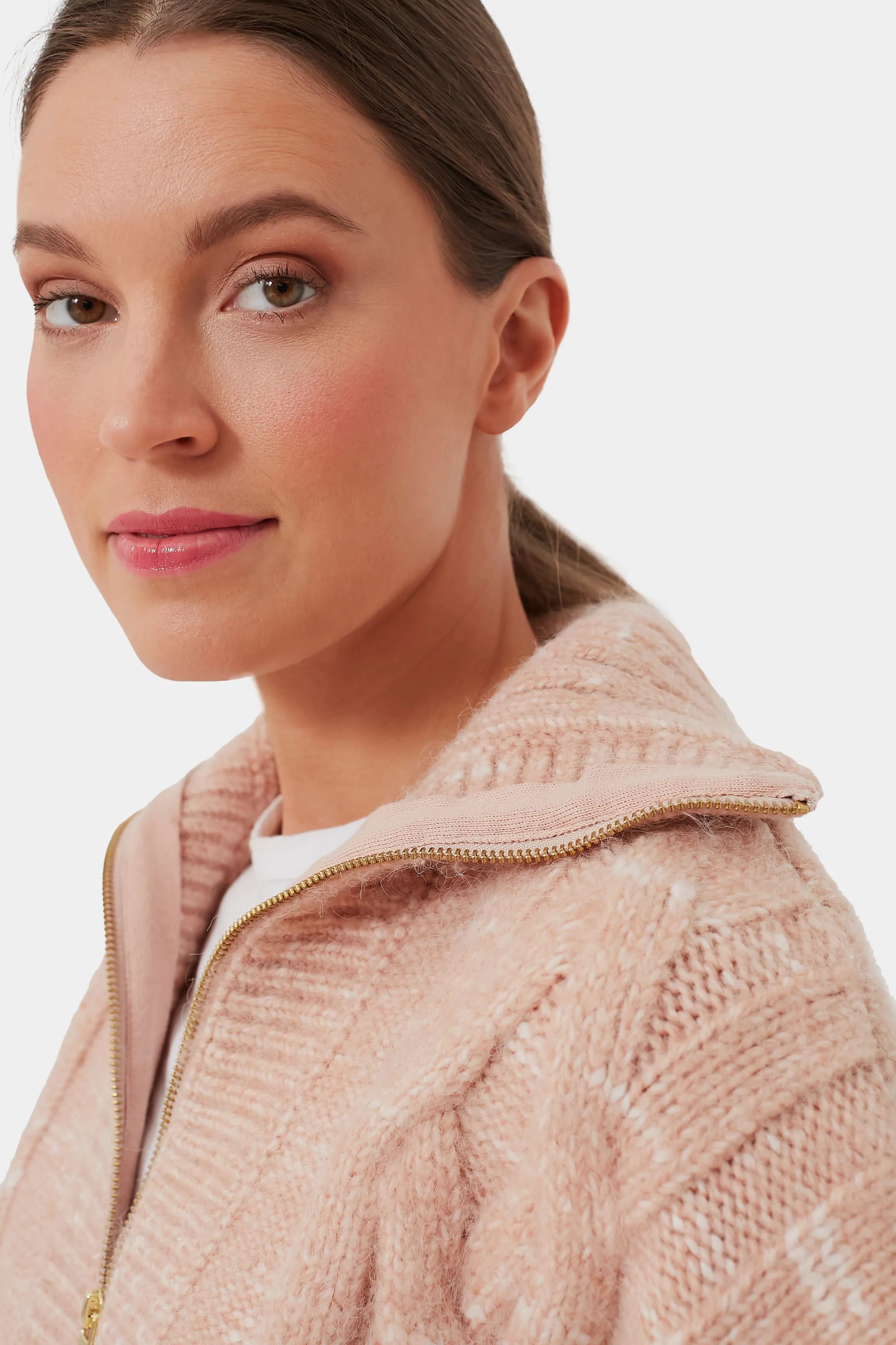 Blush Tan and Egret Aida Jumbo Cable Knit Jacket