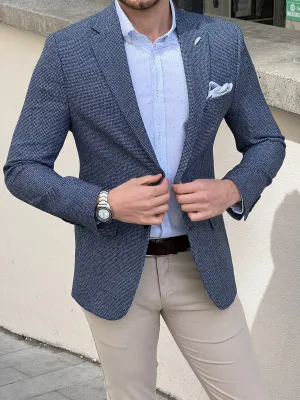 Bojoni Montebello Slim Fit High Quality Knitted Blue Blazer