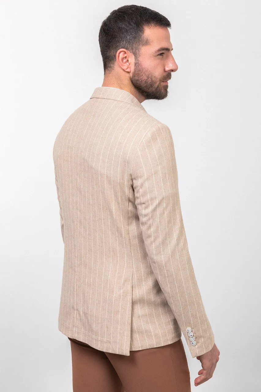 Bojoni Torretta Slim Fit Beige Striped Blazer