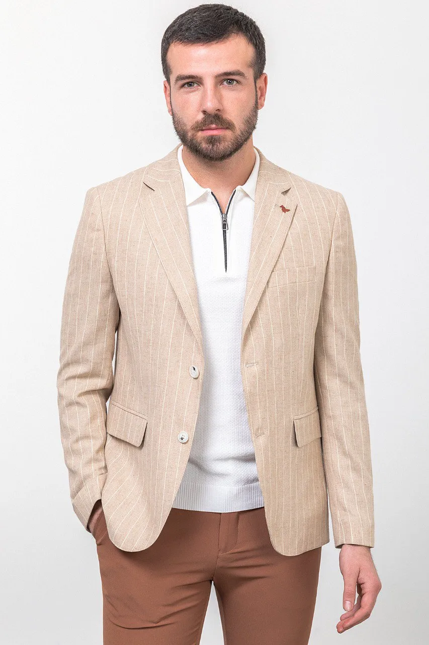 Bojoni Torretta Slim Fit Beige Striped Blazer