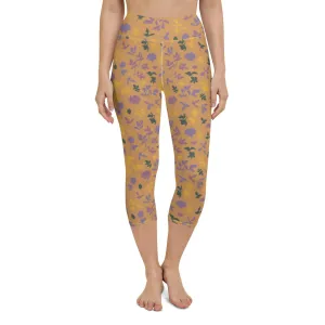 Brown Floral Women's Capri Yoga Pants