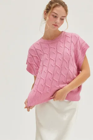 Bubblegum Cable Knit Sleeveless Sweater Top