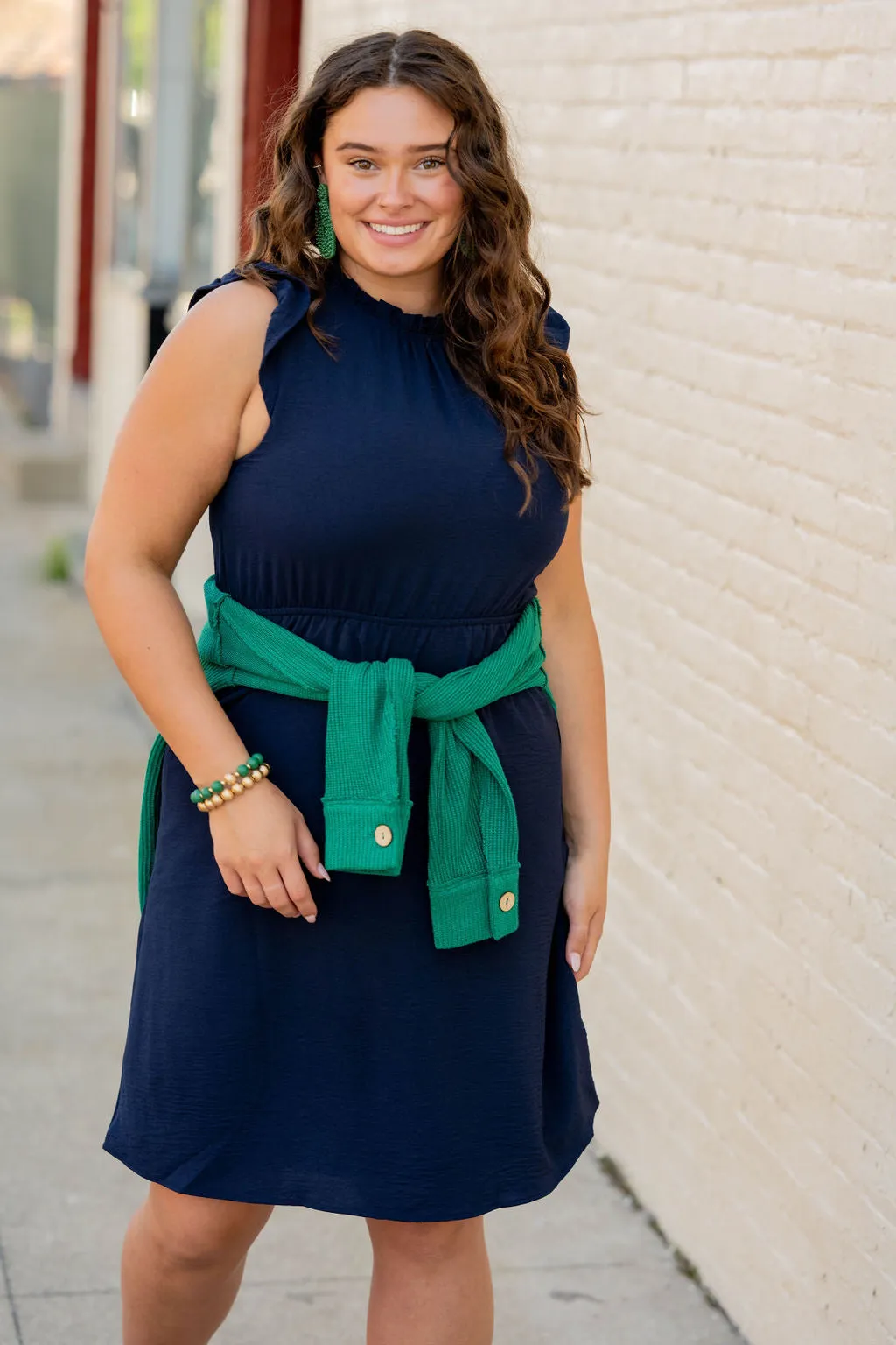 Cinched Ruffle Trim Tank Dress