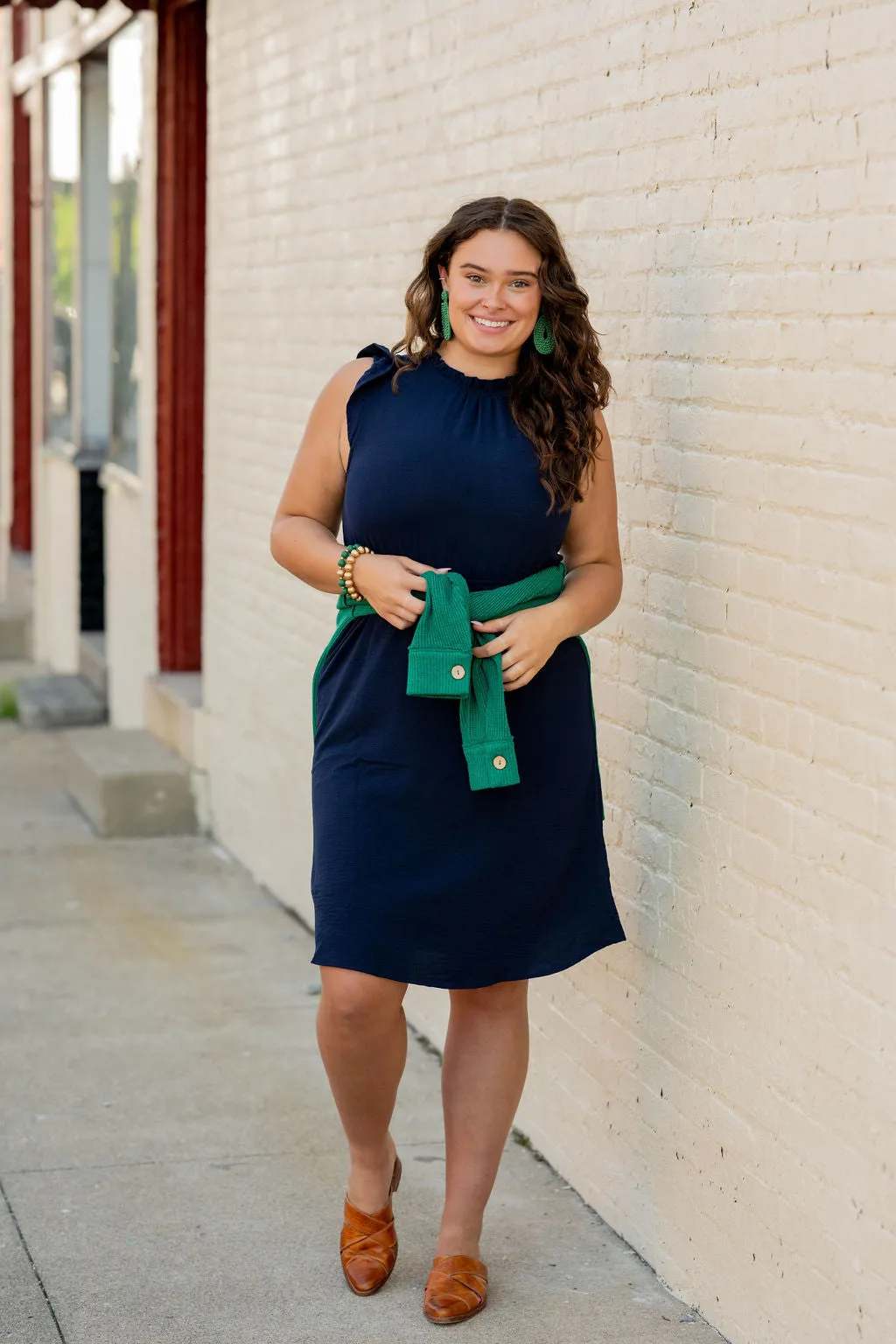 Cinched Ruffle Trim Tank Dress