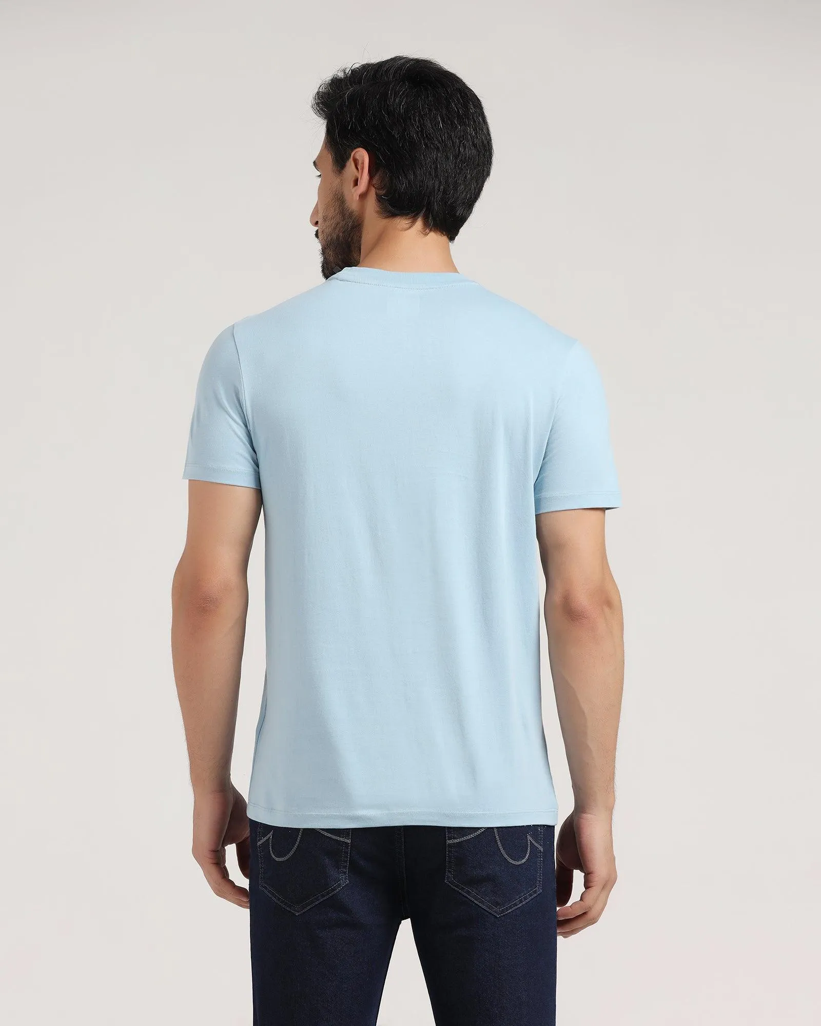 Crew Neck Blue & Tan Solid T-Shirt - Jack