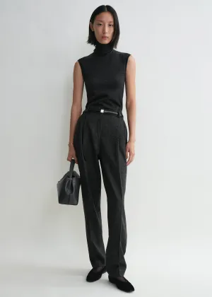 Double-pleated tailored trousers charcoal melange