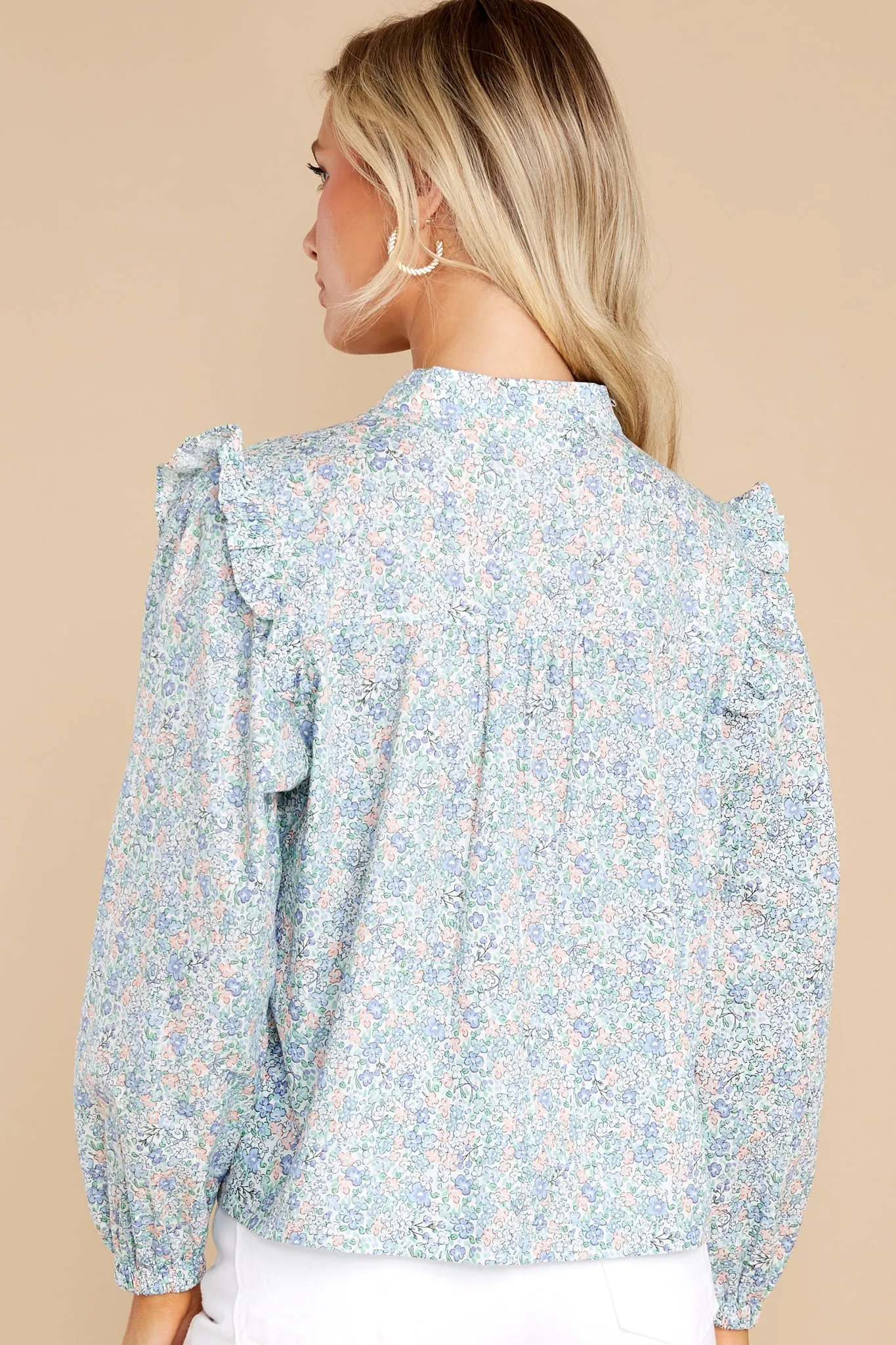 Face The Music Light Blue Floral Print Top