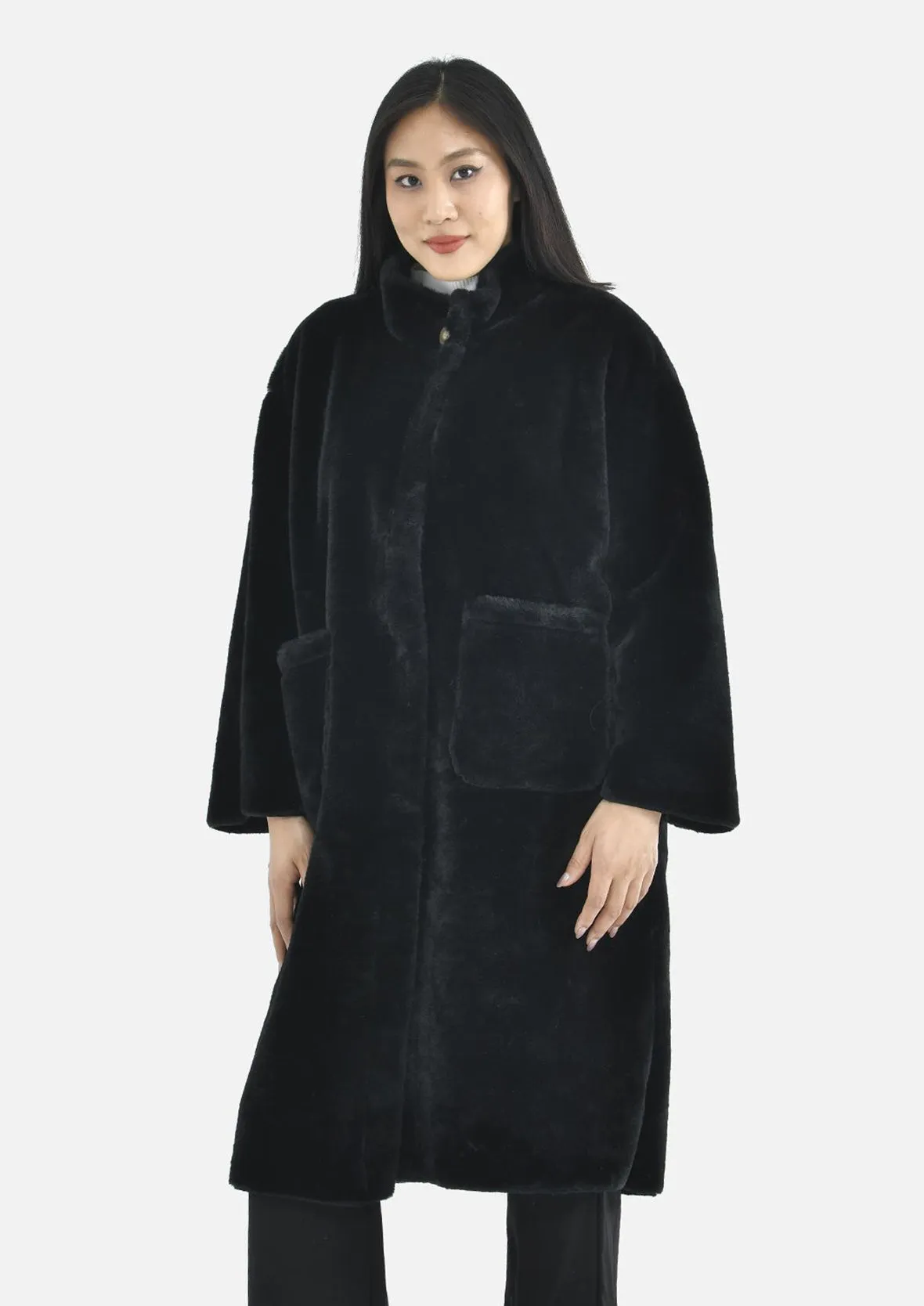 Faux Fur Long Coat With Pockets