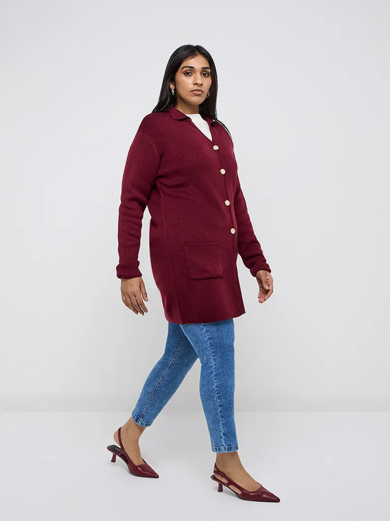 Gia Maroon Knitted Long Cardigan