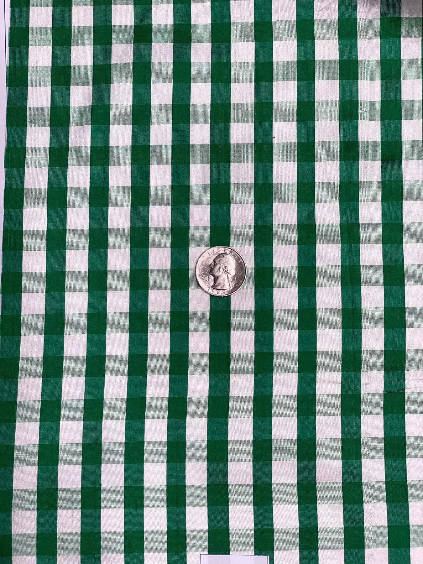 Green White Gingham Shantung 765 Fabric