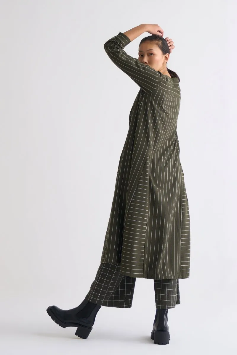 Gusset Dress - Olive Stripe