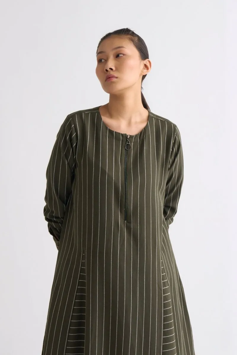 Gusset Dress - Olive Stripe