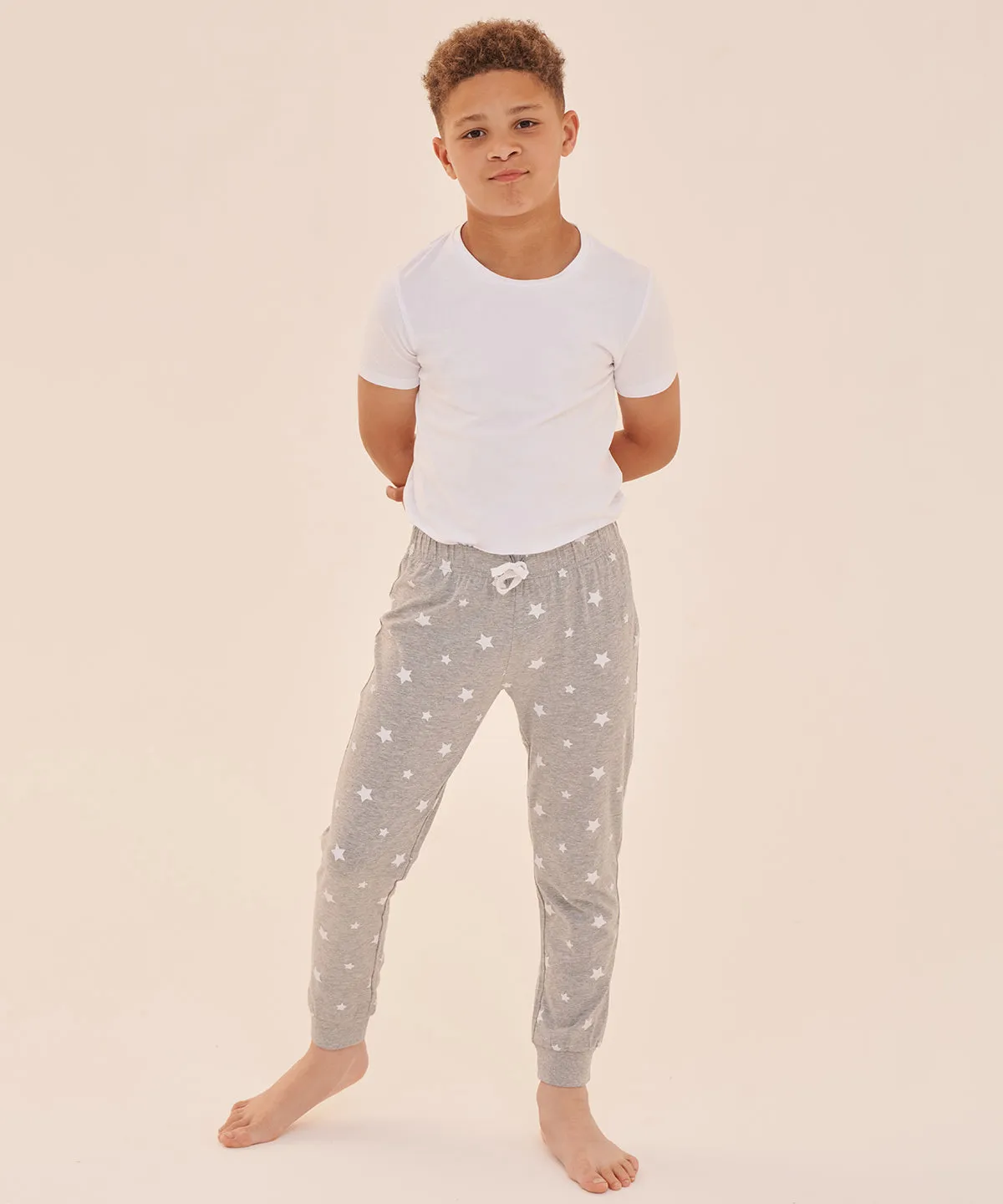 Heather Grey/White Stars - Kids cuffed lounge pants