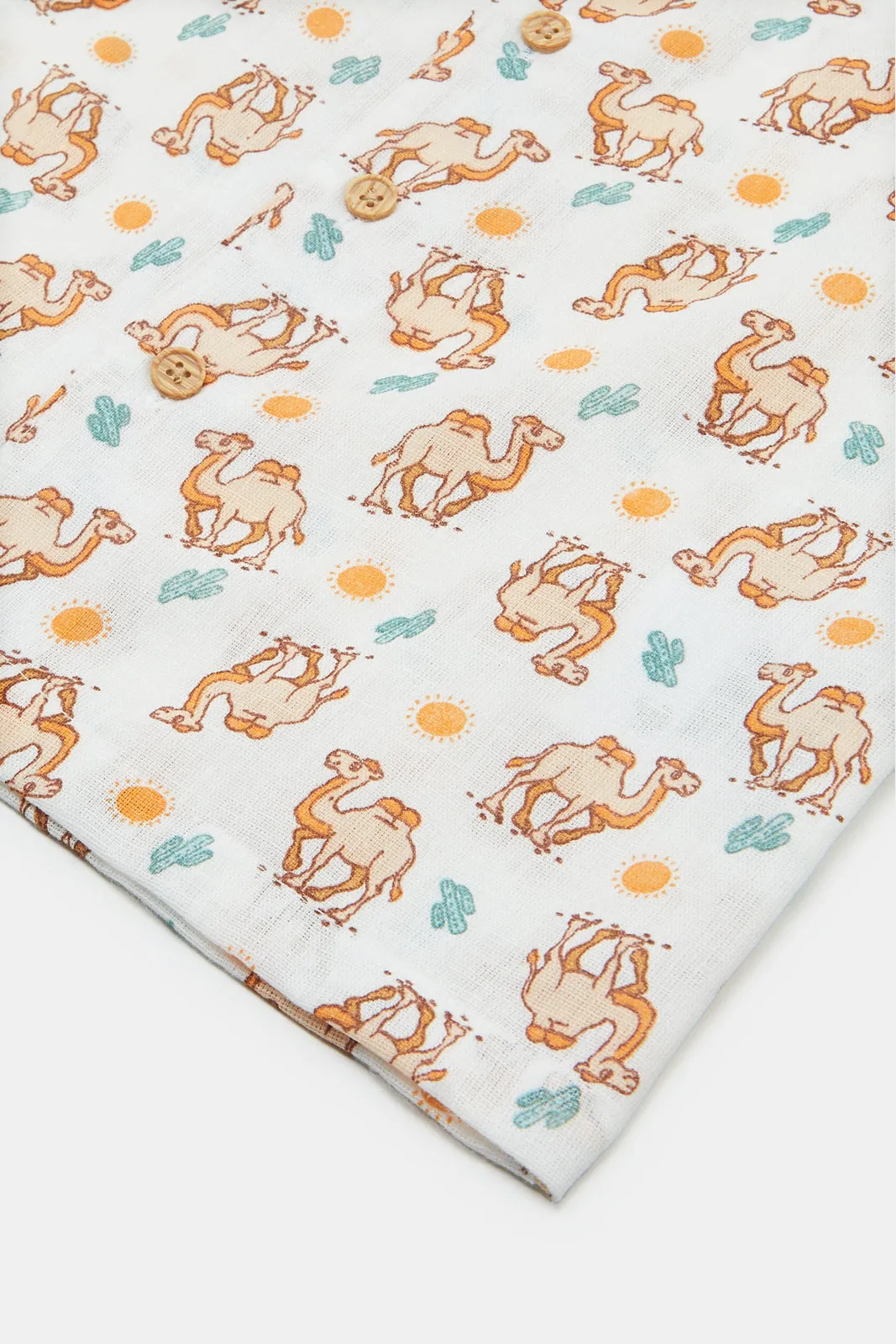 Infant Boys White Printed Camel Print Set (2 Piece)