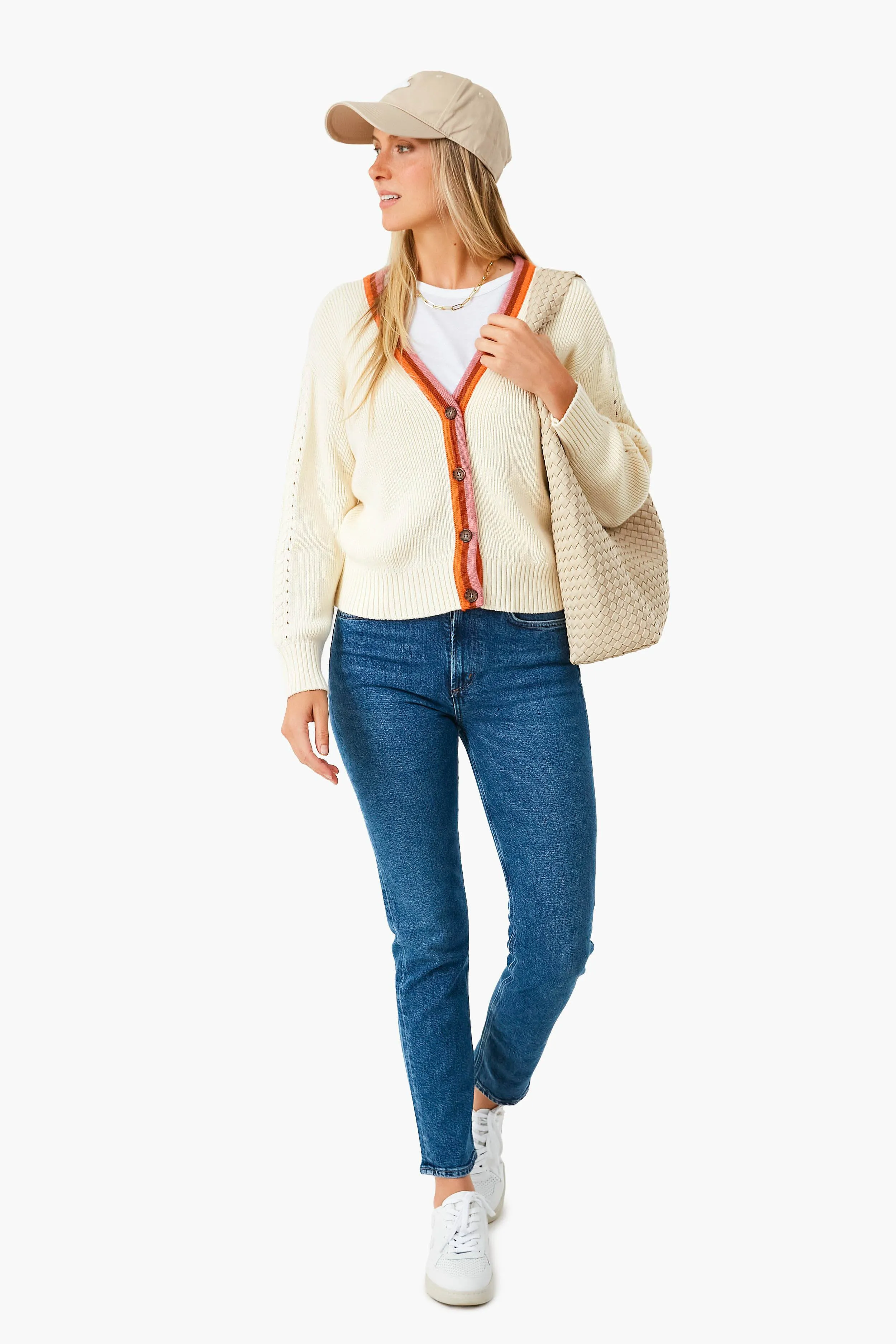 Ivory with Tipping Robin Crop Cardigan