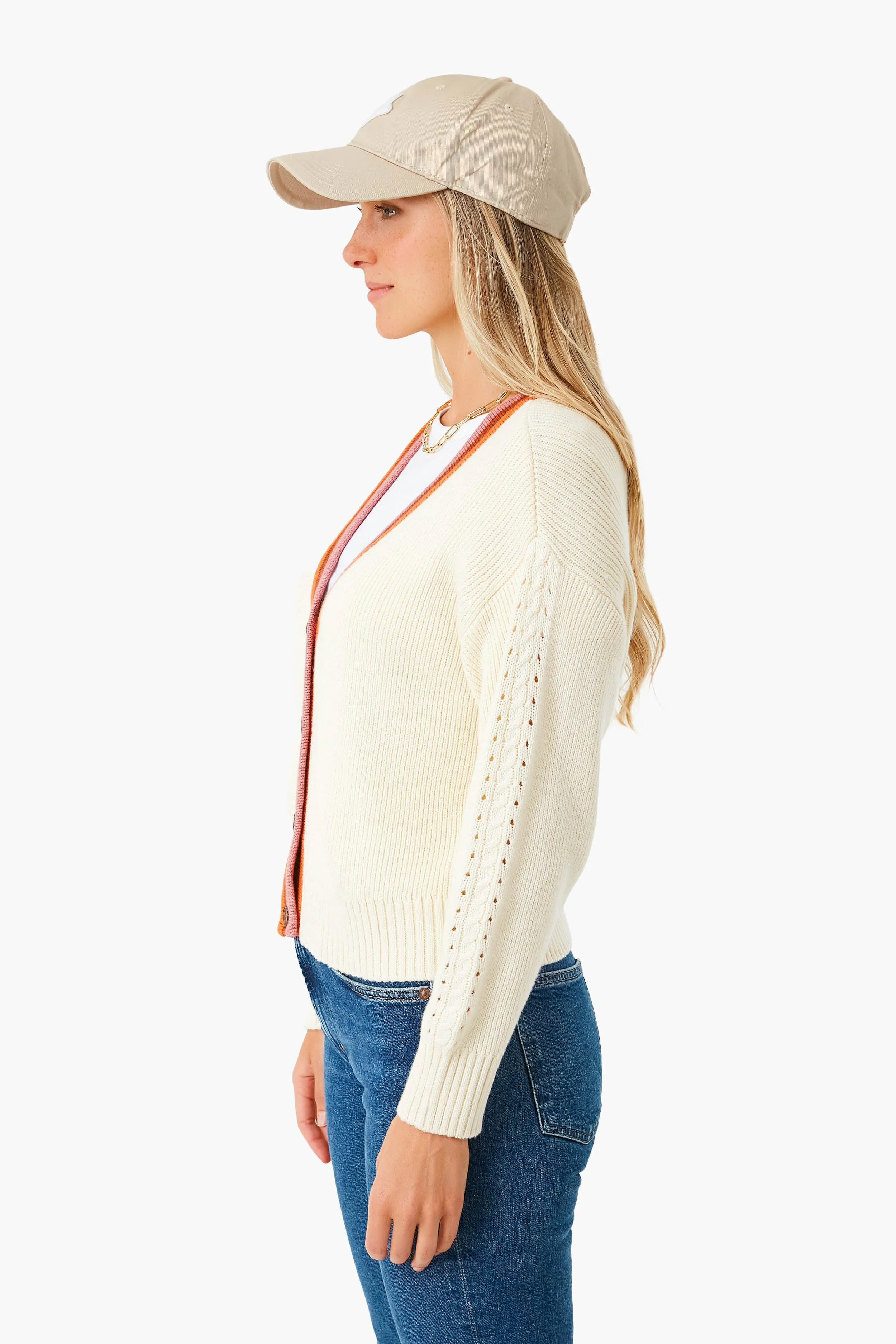 Ivory with Tipping Robin Crop Cardigan