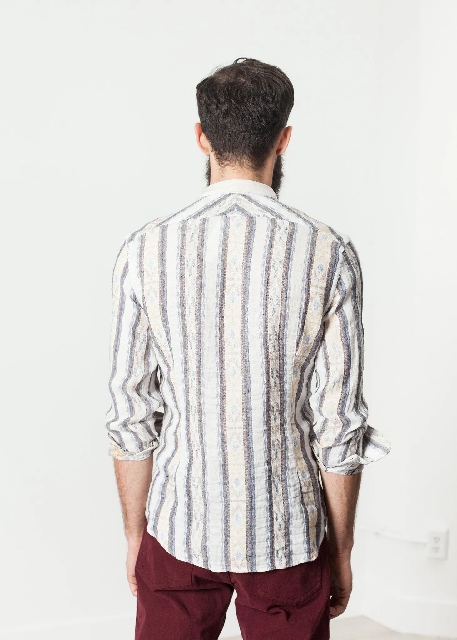 Linen Western Shirt in Beige/Blue