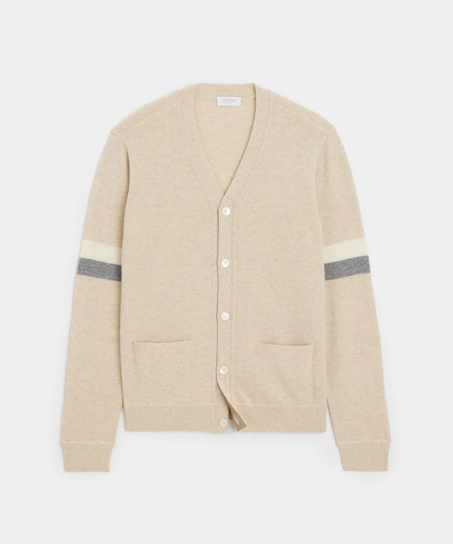 Luxe Cashmere Armstripe Cardigan in Oatmeal