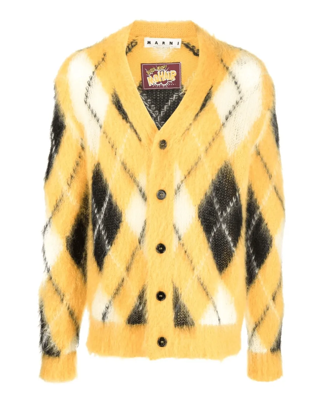 Marni Argyle Mohair Cardigan Sweater Yellow