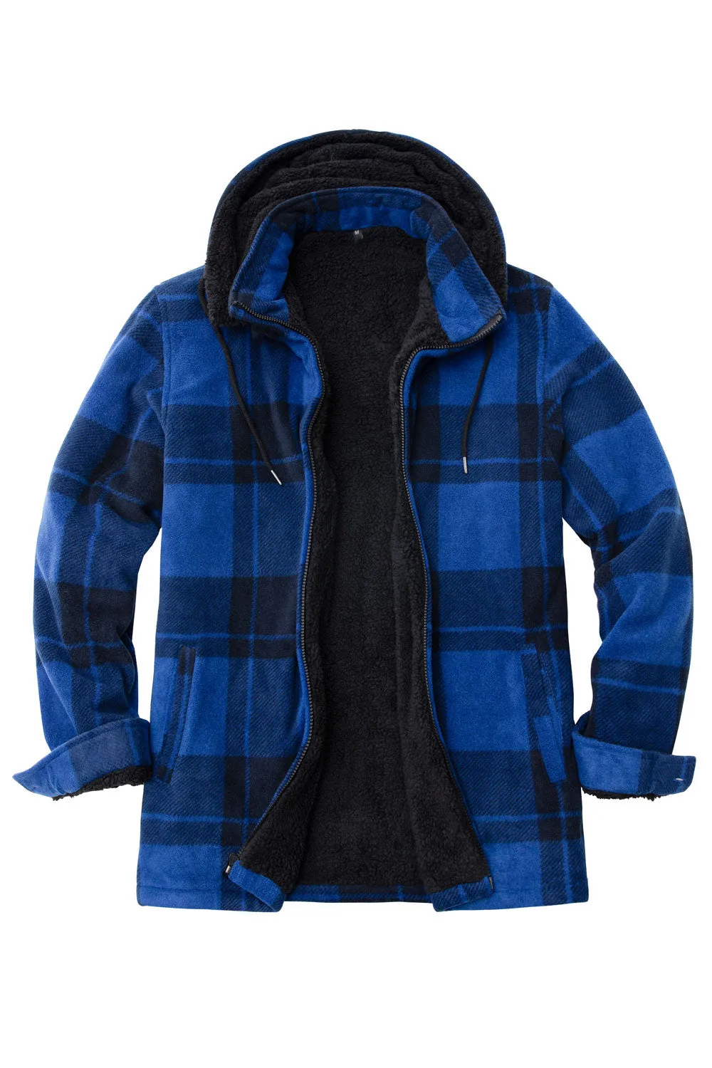 Men's Sherpa Lined Fleece Plaid Shirt Jacket with Removable Hood