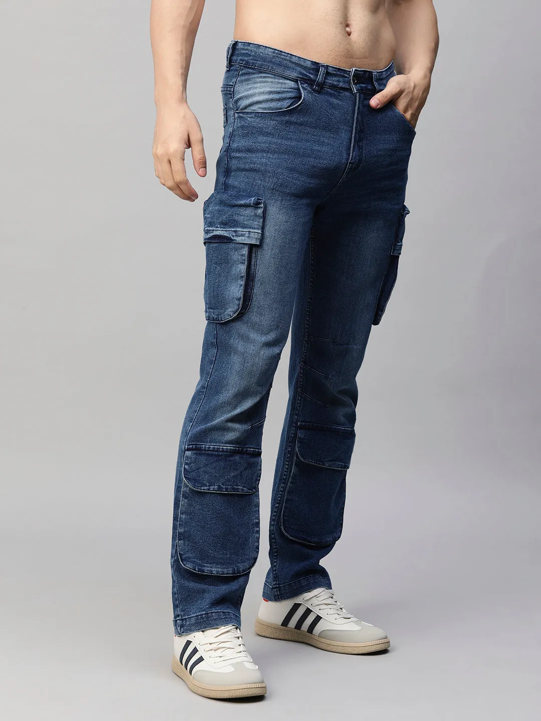 Mens Straight Fit Utility Denim Cargos