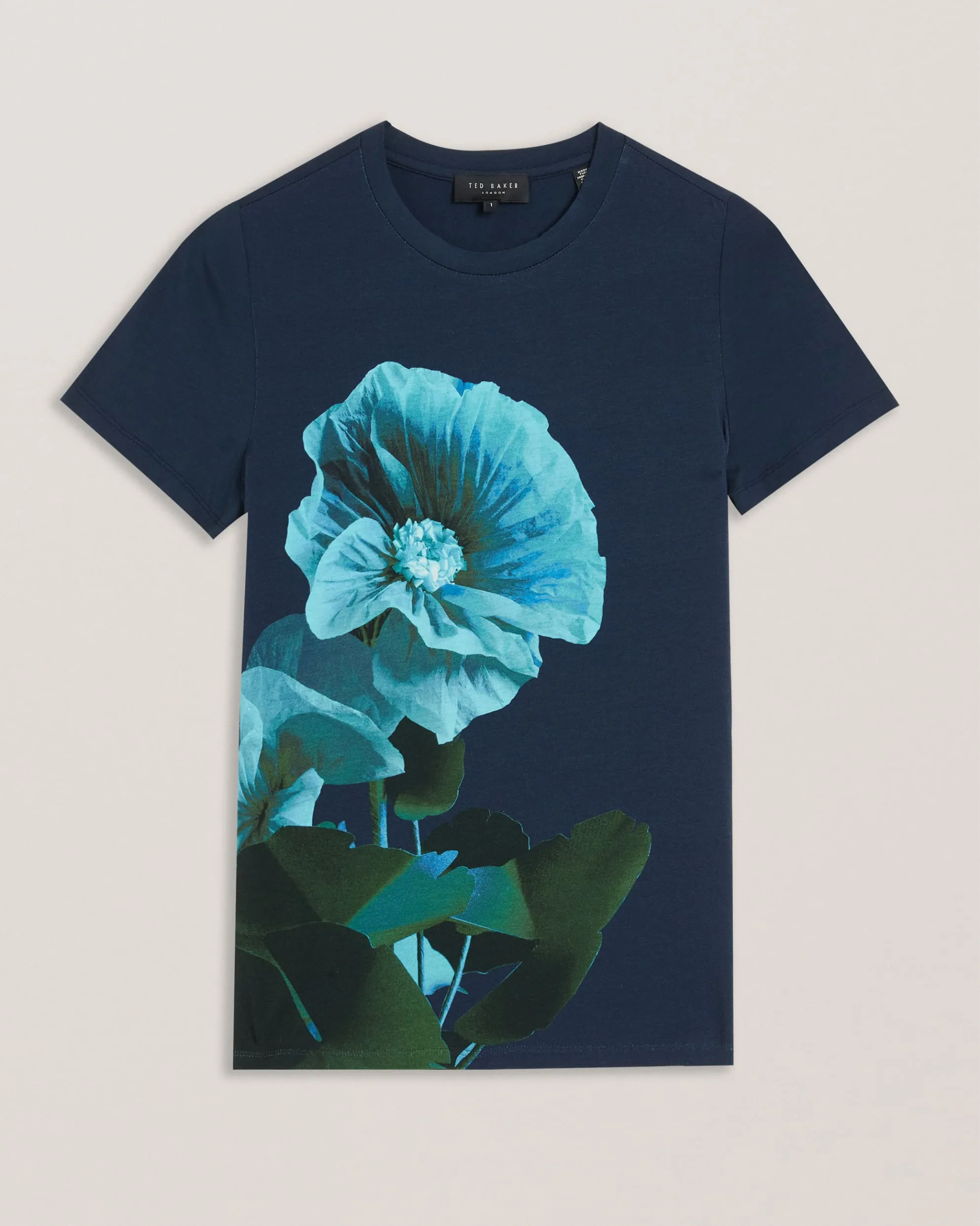 Meridi Floral Print Detail Fitted T-Shirt Navy