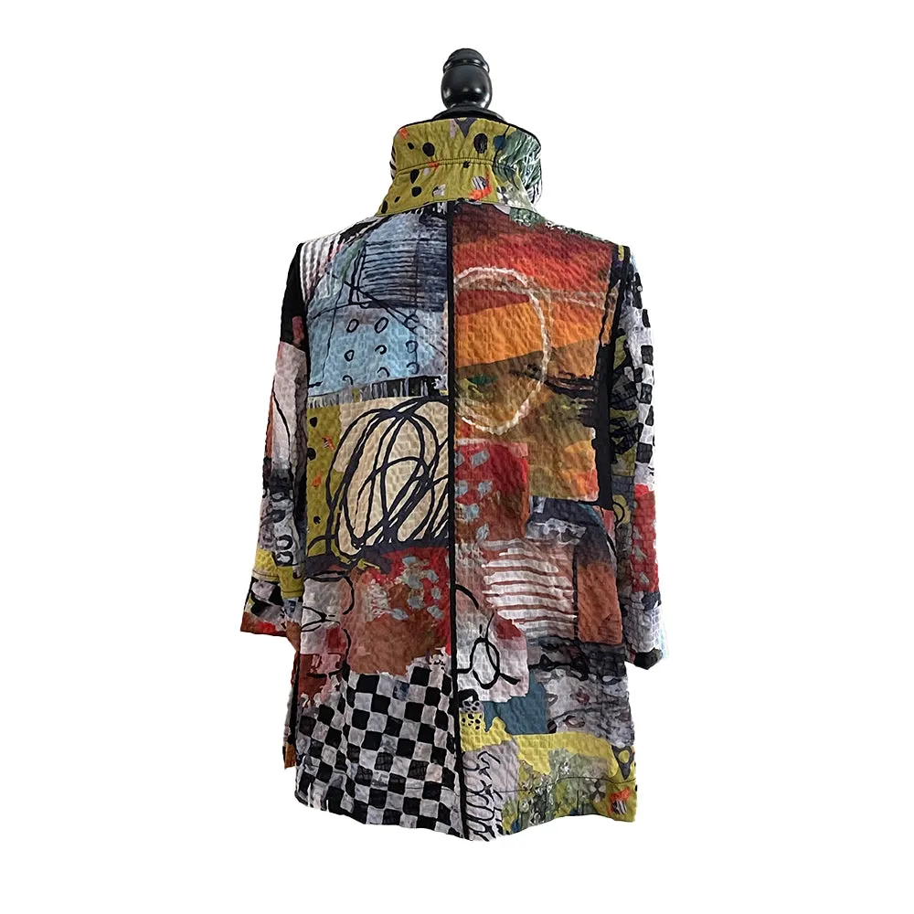 Moonlight Modern-Art-Print Button Front Blouse/Jacket - 3963