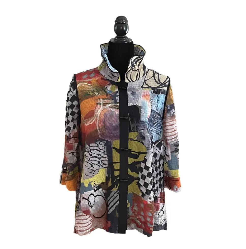 Moonlight Modern-Art-Print Button Front Blouse/Jacket - 3963