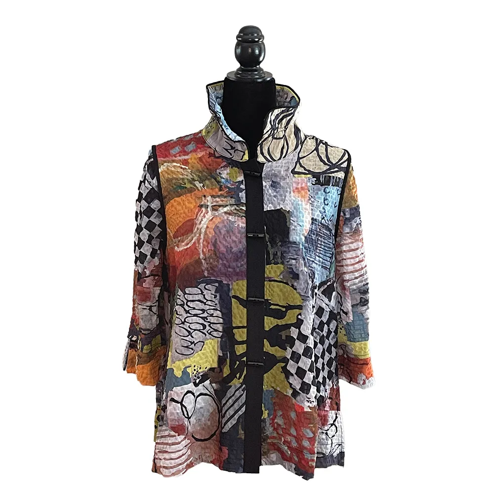 Moonlight Modern-Art-Print Button Front Blouse/Jacket - 3963