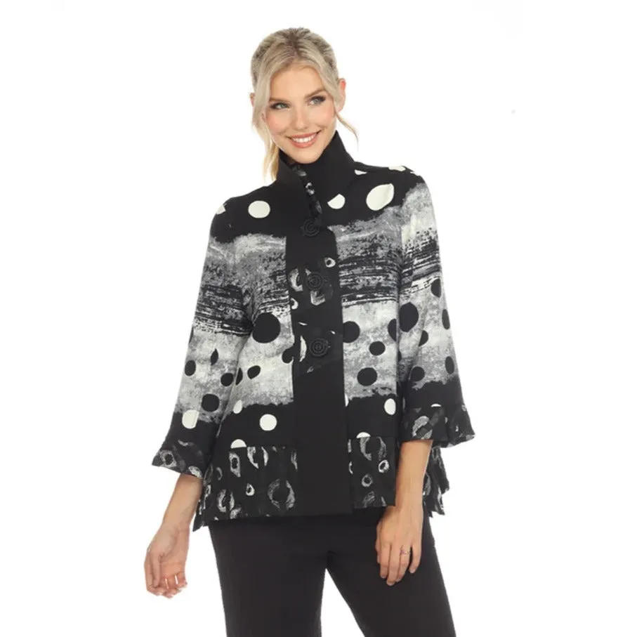 Moonlight Polka-Dot High Collar Jacket in Black, Grey & White - 3785