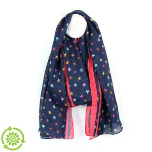 Recycled Navy & Coral Star Print Scarf