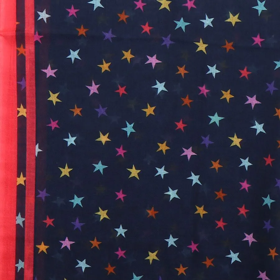 Recycled Navy & Coral Star Print Scarf