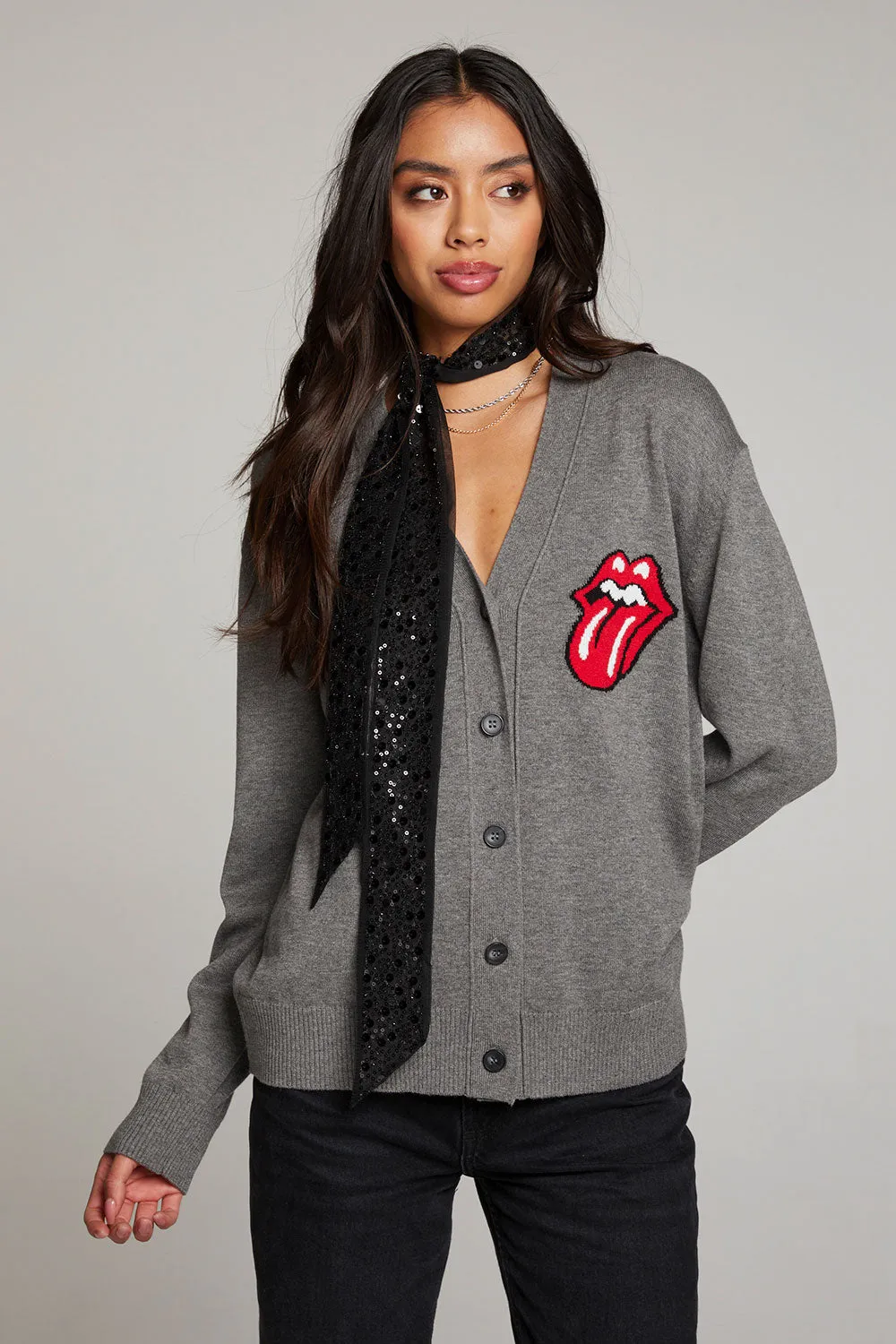 Rolling Stones Cardigan Logo Intarsia Knit Vibe Cardigan