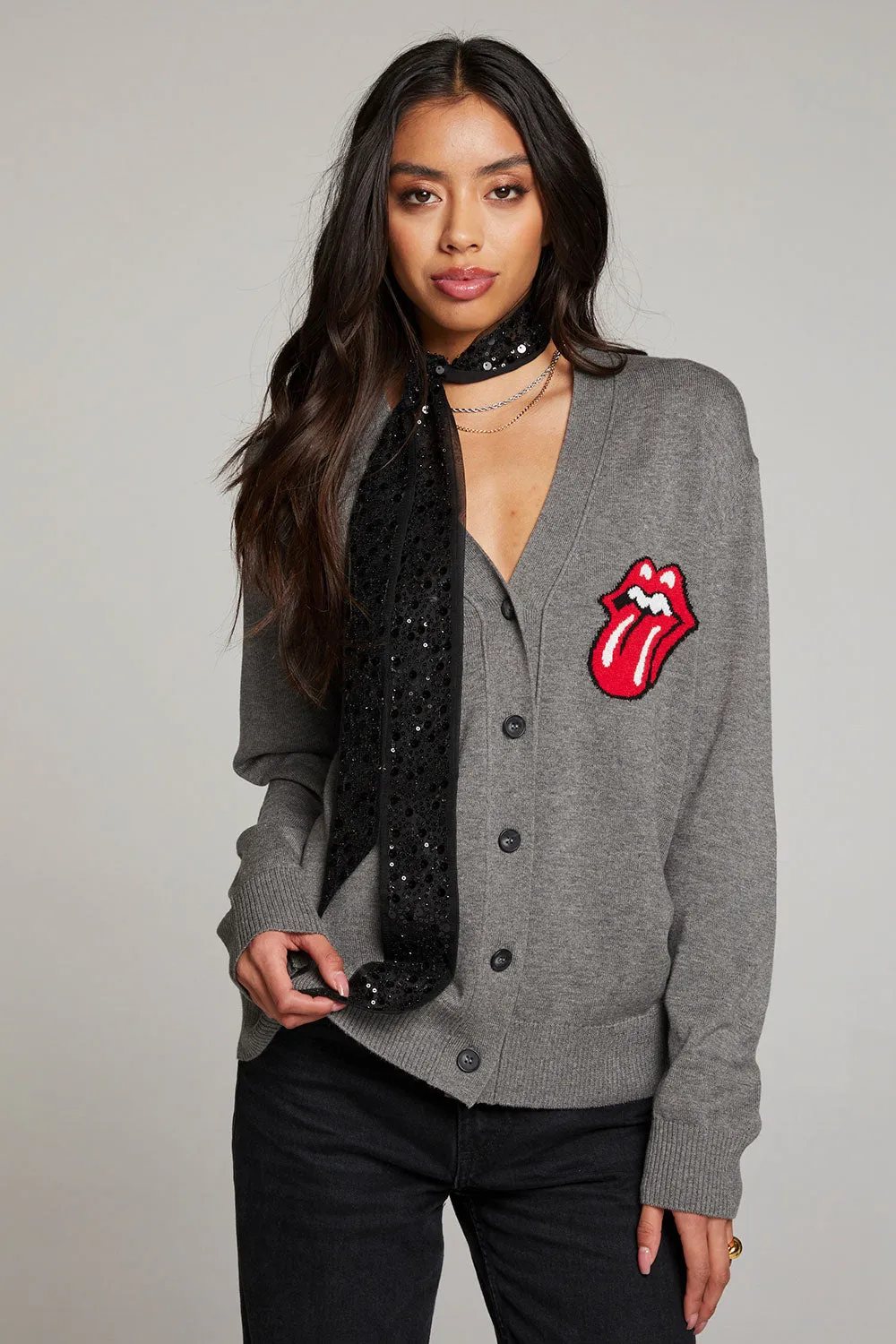 Rolling Stones Cardigan Logo Intarsia Knit Vibe Cardigan