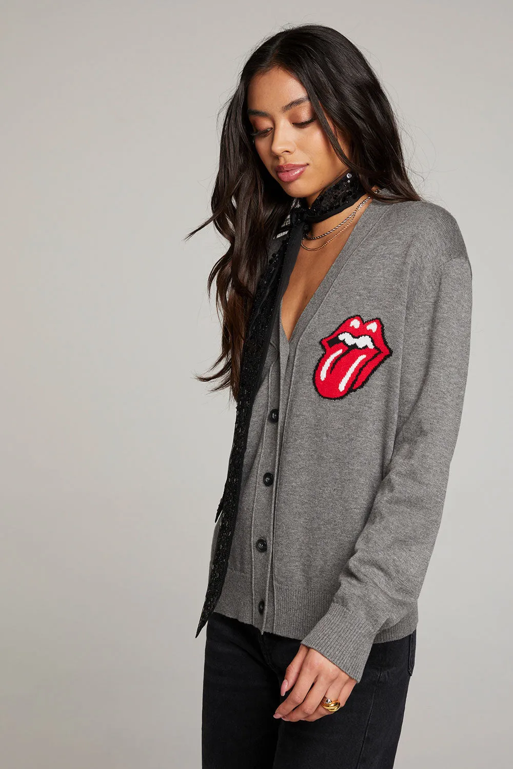 Rolling Stones Cardigan Logo Intarsia Knit Vibe Cardigan