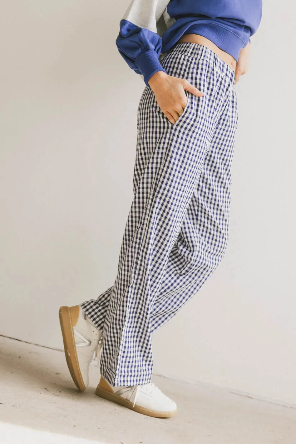 Romero Gingham Pants in Navy