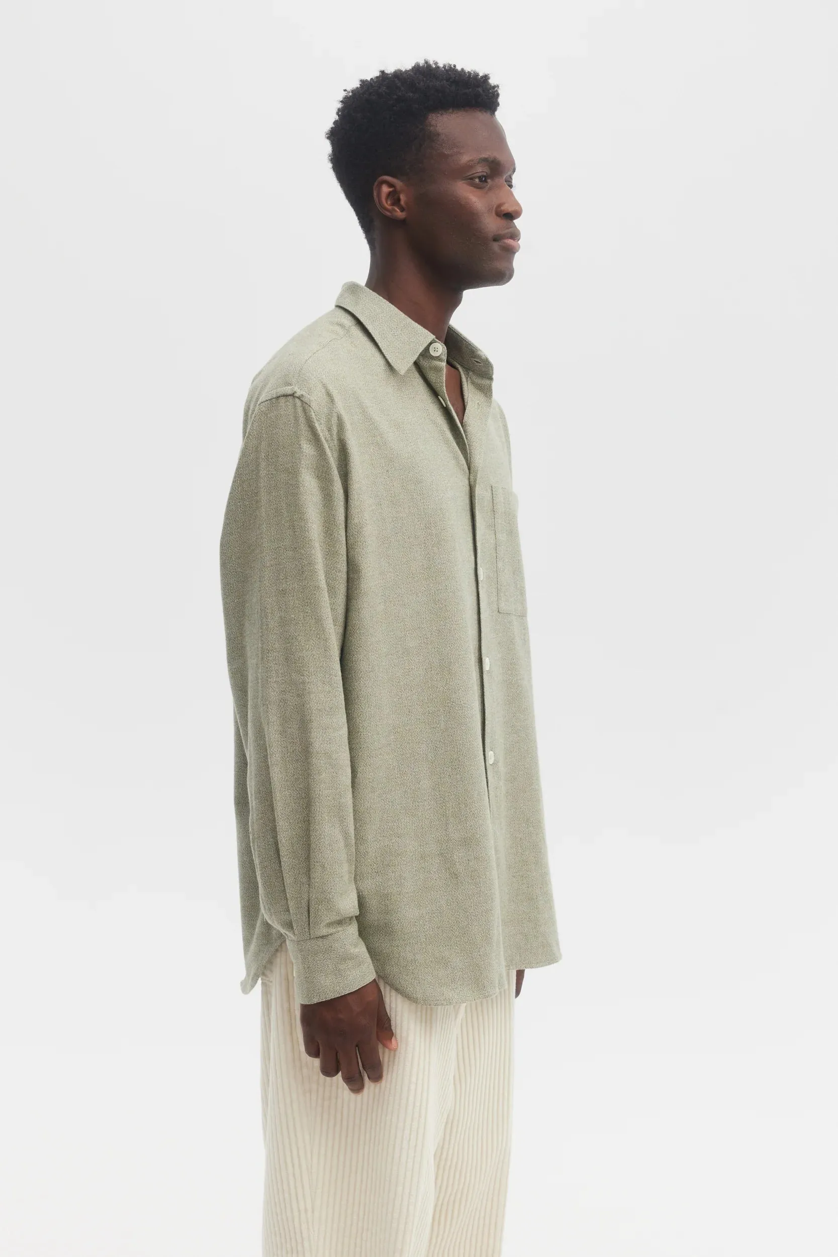 Sage Green Brushed Cotton Flannel Relaxed Shirt