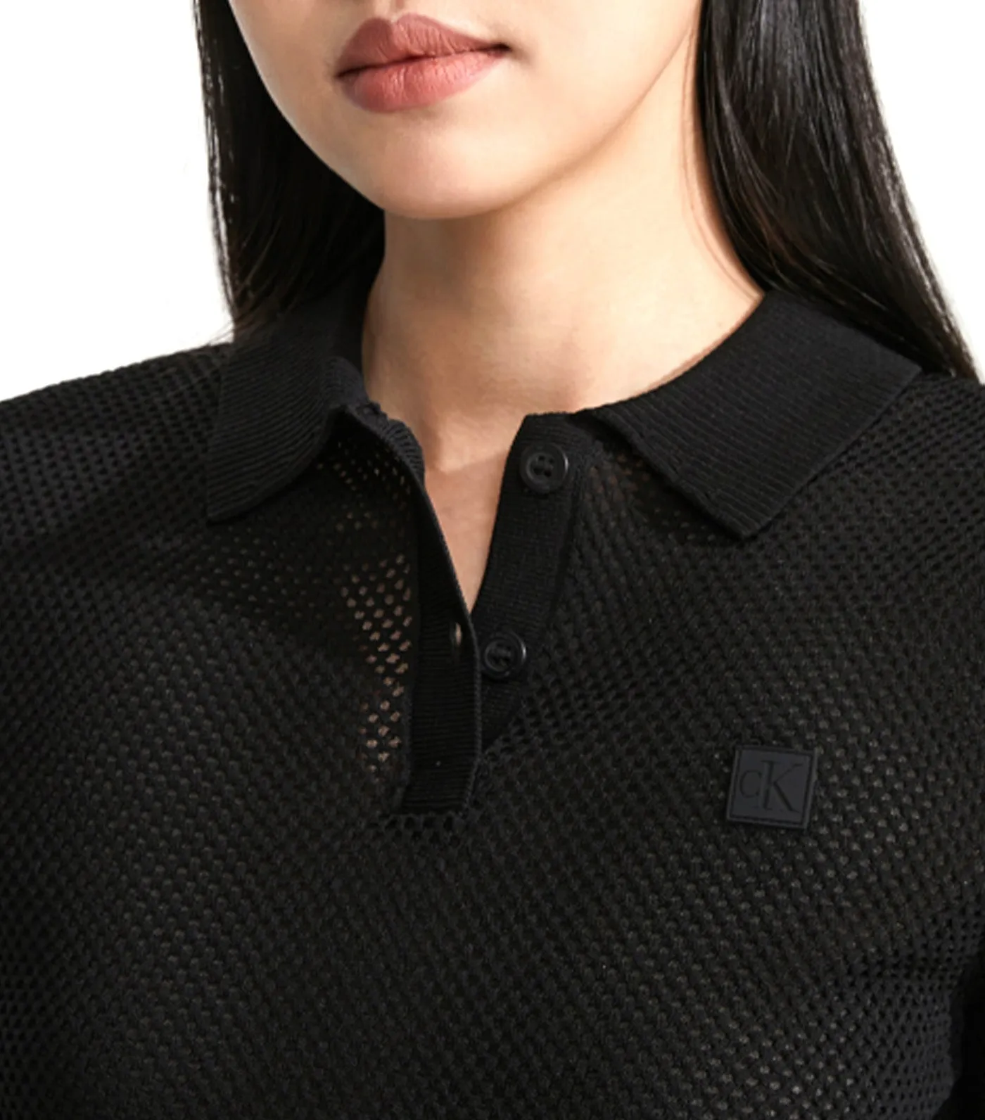 Second Skin Open Knit Polo Black