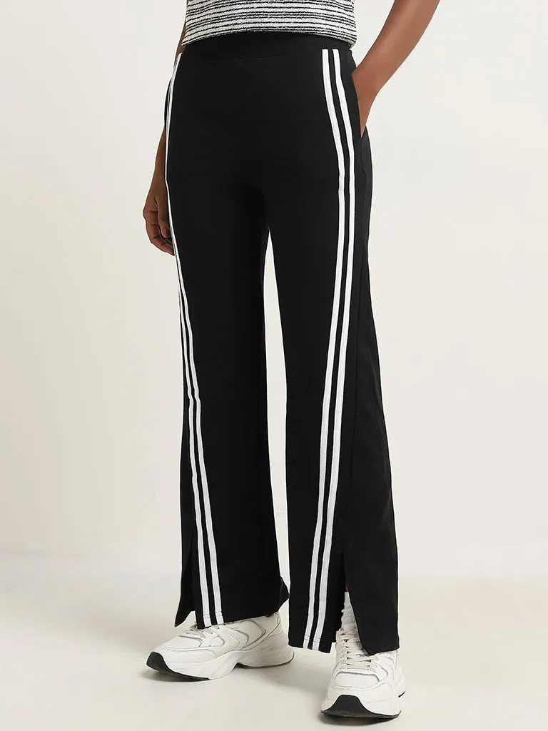 Studiofit Black Contrast High-Rise Cotton Blend Track Pants