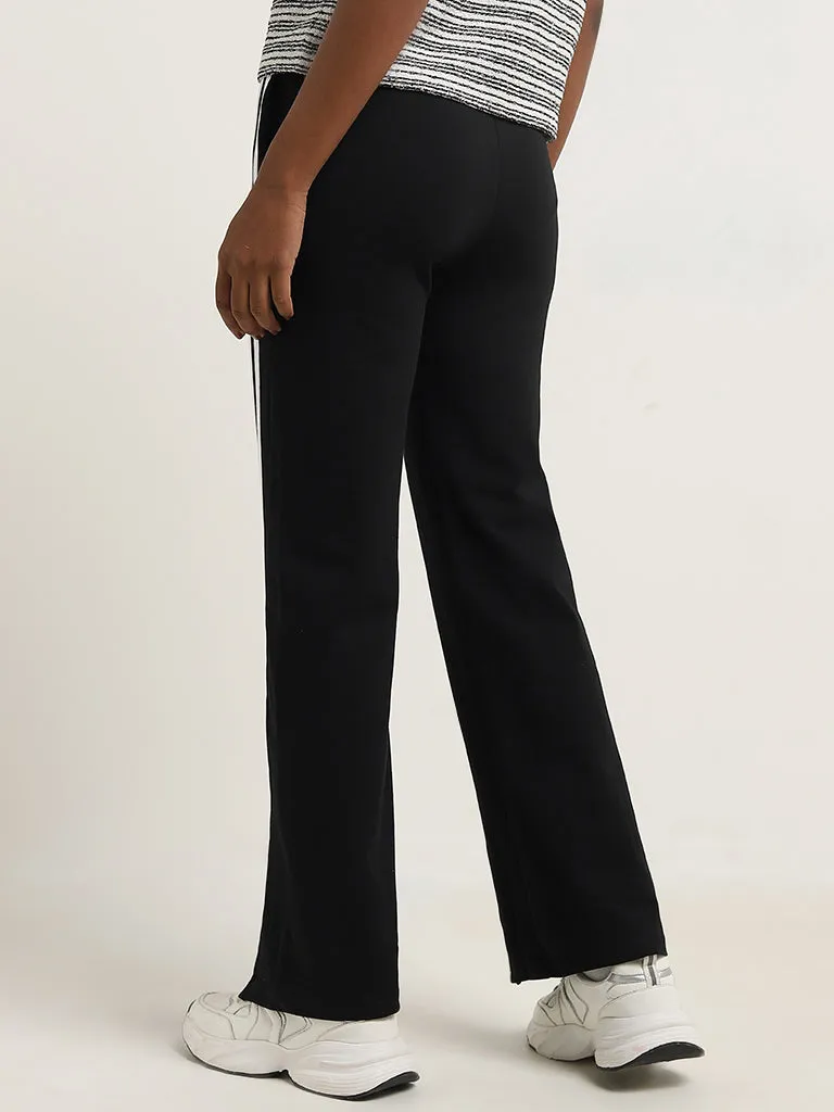 Studiofit Black Contrast High-Rise Cotton Blend Track Pants