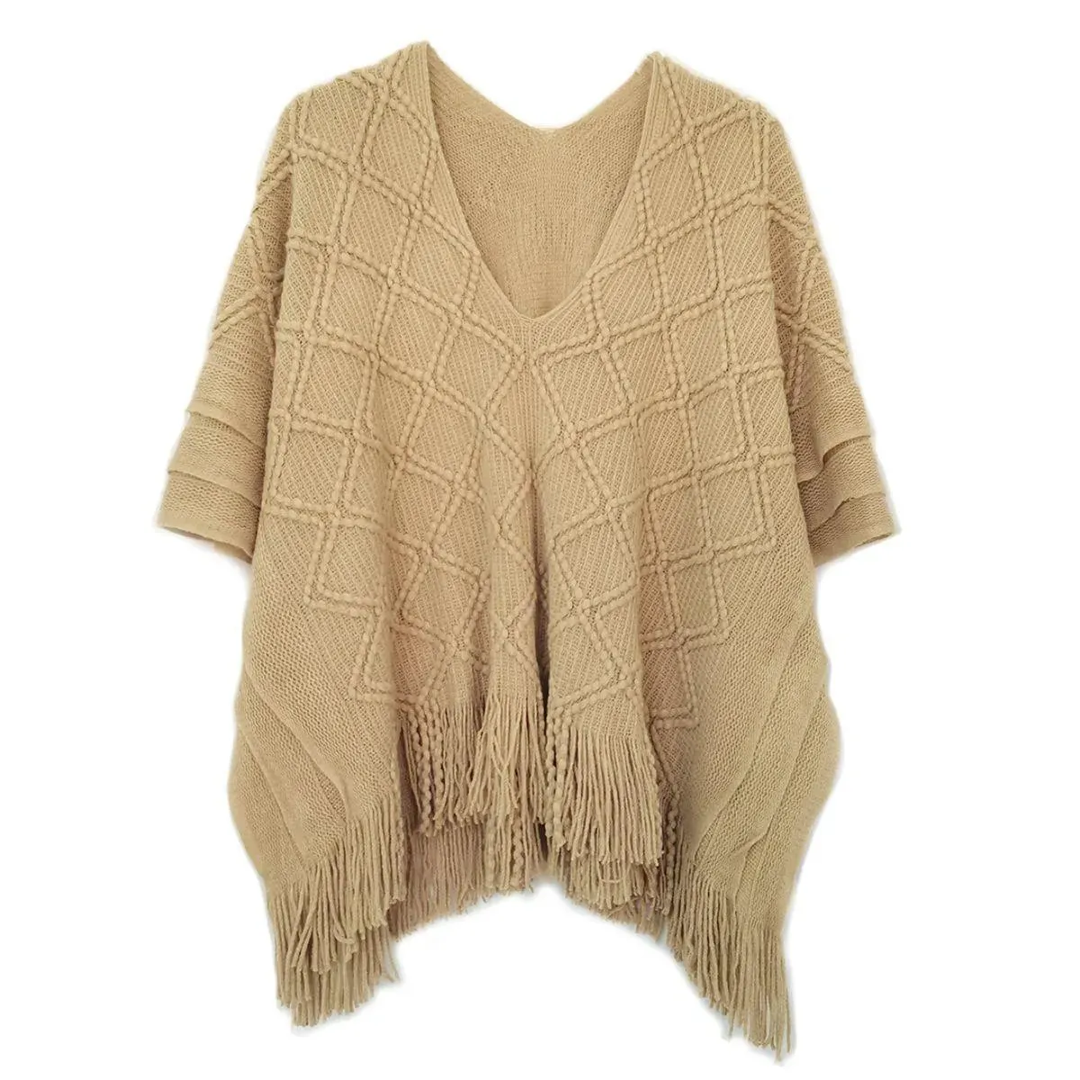 Stylish Beige Crochet Poncho: Your Perfect Fall Fashion Statement!