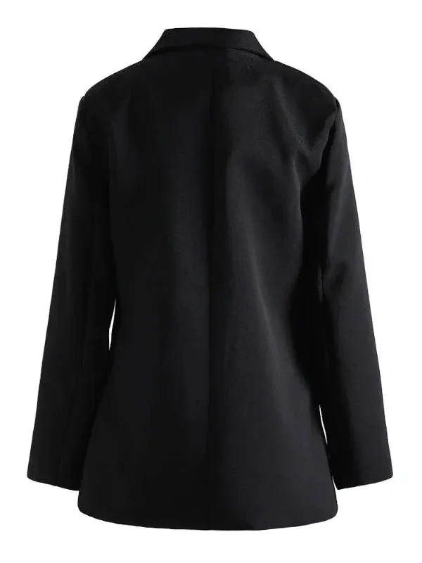 Wenkouban-Winter outfits Christmas Black Friday Notched Collar Flower Draped Chain Covered Button Blazer