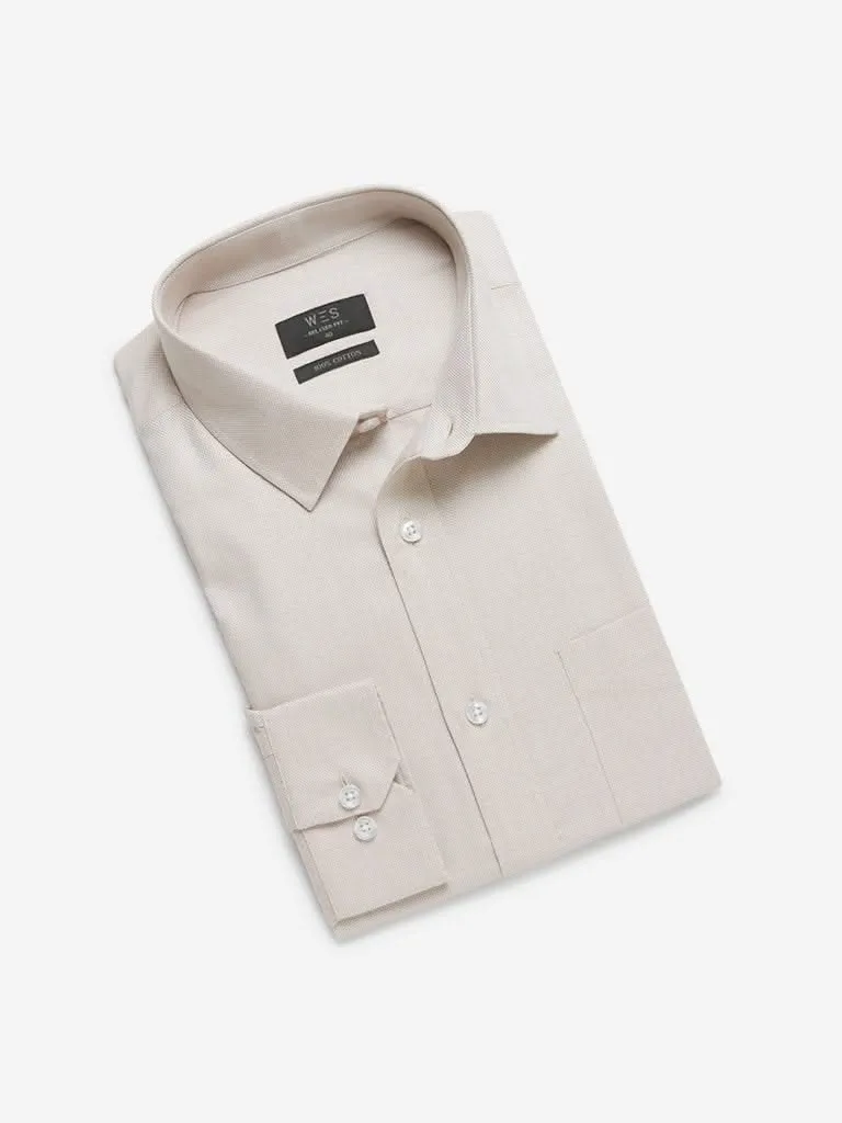 WES Formals Beige Relaxed-Fit Shirt